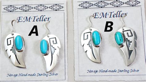 Item F Navajo Oblong Turquoise Flower Sun Symbols Post Earrings By