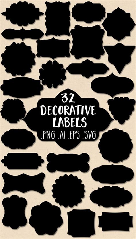 The Silhouettes Of Decorative Labels Are Shown In Black