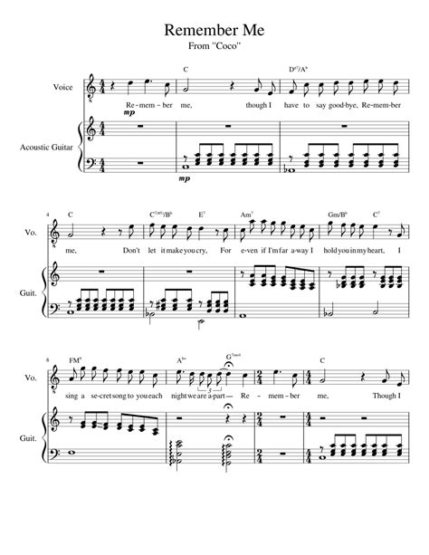 Remember Me Sheet Music For Vocals Guitar Mixed Duet