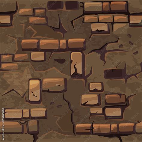 Cartoon Seamless Pattern Texture Old Crack Brown Brick Wall Vector