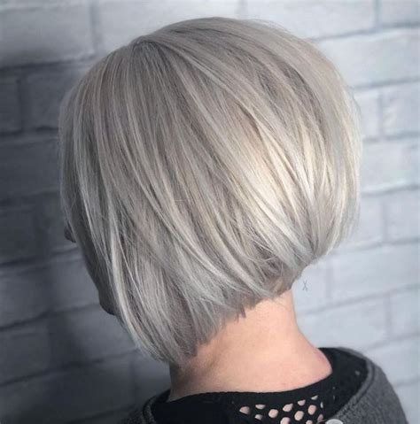 Angled Layered Silver Bob Inverted Bob Hairstyles Inverted Bob Short