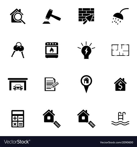 Black Real Estate Icons Set Royalty Free Vector Image