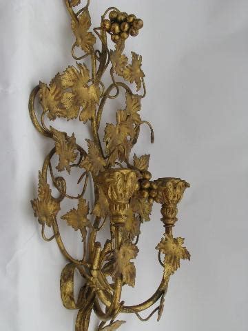 4 out of 5 stars,. vintage tole wall sconces, antique gold w/ gilt wood ...