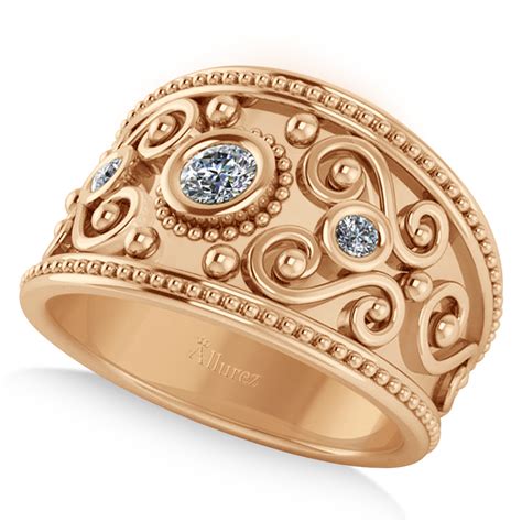 Diamond Swirl Bezel Set Byzantine Ring 14k Rose Gold 021ct Ad7070