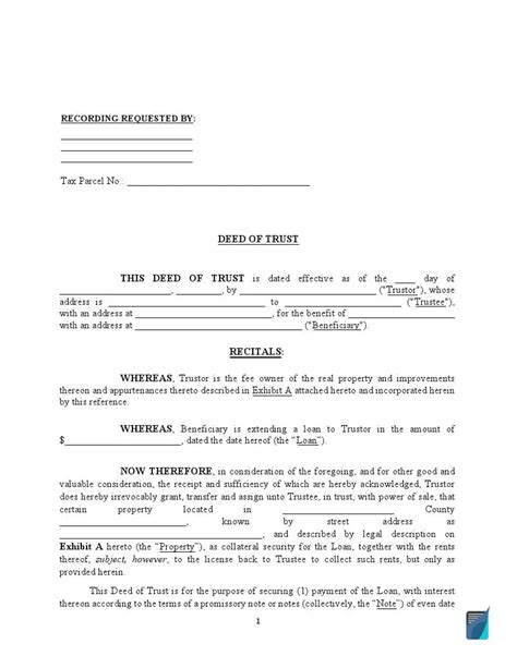 Free Deed Of Trust Form Fill Out A Trust Deed Template
