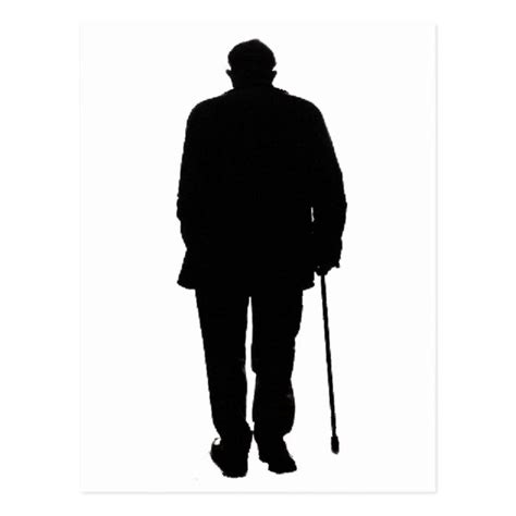 Old Elderly Man Walking Black Silhouette Drawing Postcard Zazzle