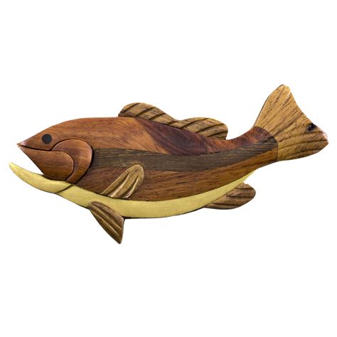 Wood Intarsia Largemouth Bass Fish Magnet 425 Intarsia Bass Fishing
