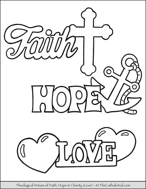 Theological Virtues Of Faith Hope And Love Coloring Page