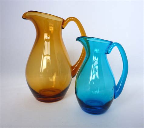 Two Vintage Glass Jugs Small Vases Posy Vases Table Decor Translucent Turquoise And
