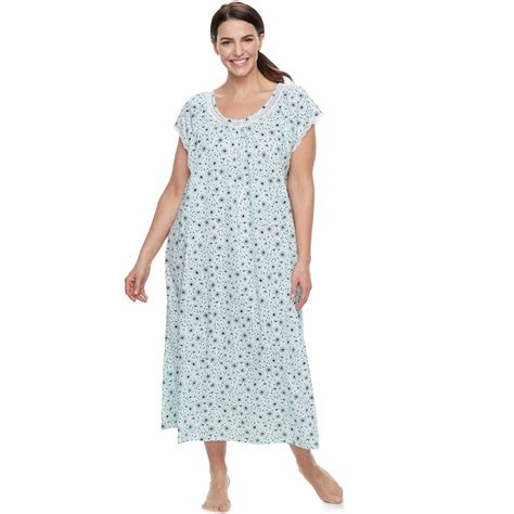Plus Size Croft And Barrow® Printed Lace Trim Nightgown Night Gown Dresses With Sleeves Lace Trim