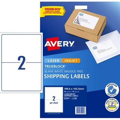 Avery Shipping Laser Labels L7168 White 2 Per Sheet Officemax Nz