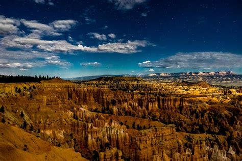 Night Photography Bryce Canyon With Moonlight And Sky Stars And Stock