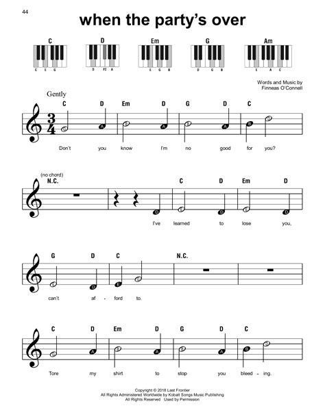 when the party s over sheet music billie eilish super easy piano