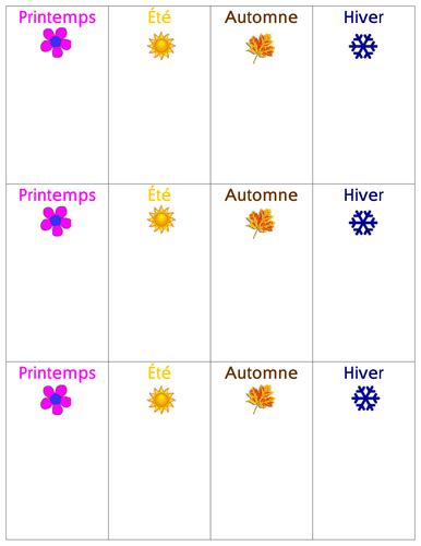 French Seasons Chart Teaching Resources