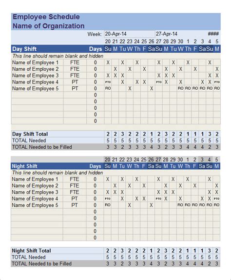 Employee Schedule Template 5 Download Free Documents In Pdf Word