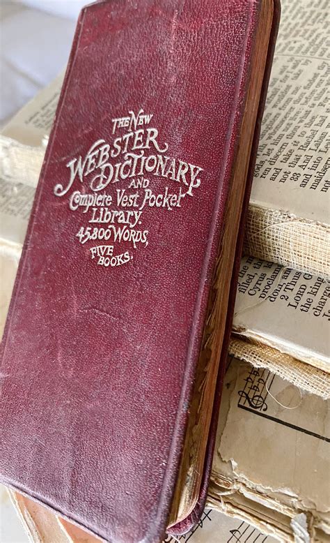 Antique WEBSTER DICTIONARY Book Best Pocket with Tabs Farmhouse Decor Book 1914