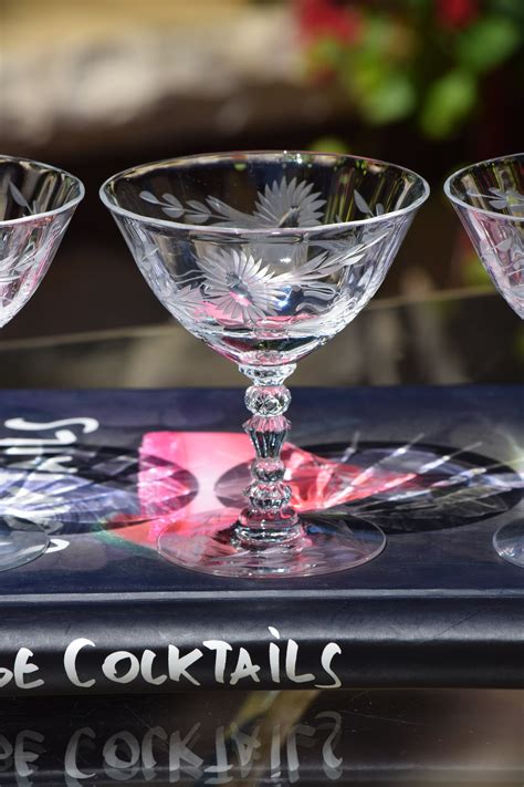 3 Vintage Etched Crystal Cocktail Glasses ~ Martini Glasses Fostoria 1940 S Vintage Etched