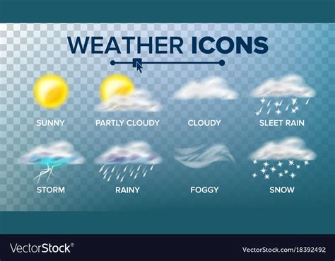 Weather Icons Set Sunny Cloudy Storm Royalty Free Vector