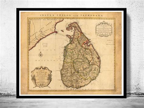 Old Historical Vintage Map Of Ceylon Sri Lanka Art No