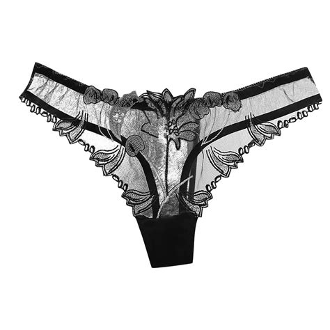 Odeerbi Womens Underwear See Through Thongs Erogenous Lace Lingerie Panties Underpants Black