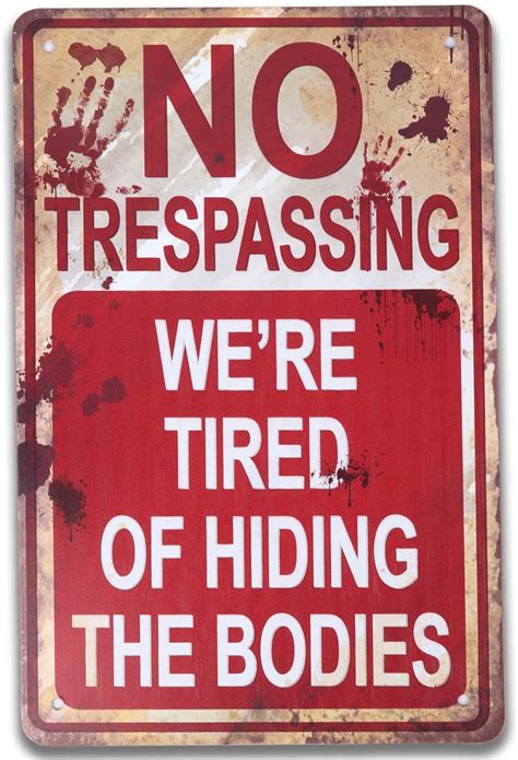 Gegewoo Halloween Signs No Trespassing Funny Metal Tin Sign For