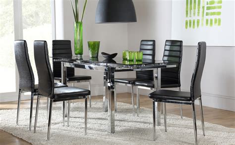 Chromcraft dinette sets are available with a laminate or solid wood extension dining table and swivel tilt caster chairs. Space & Lunar Black Glass & Chrome Extending Dining Set (Black) Only £349.99 | Furniture Choice
