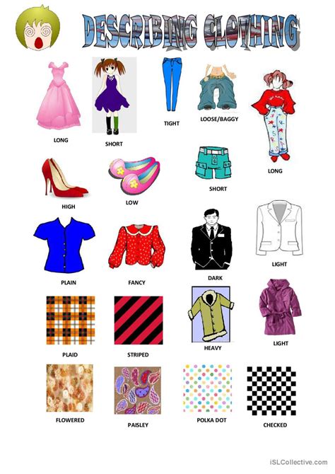 Describing Clothing Pictionary Pict English Esl Worksheets Pdf And Doc