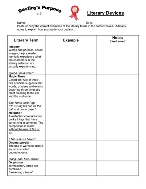 8th Grade Literary Devices Worksheet