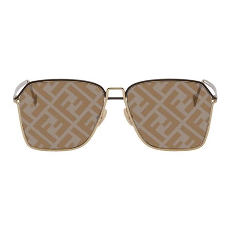 Fendi Gold Rectangular Logo Sunglasses Fendi