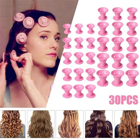 30pcs Pink Magic Hair Reel No Clip No Hot Silicone Hair Curlers Professional Hair Tools Curling