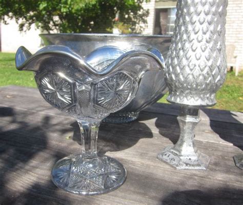 Painted Silver Mercury Compote Bowl Decor Sparkly Mercury Silver Compote Shiny Finish Dried