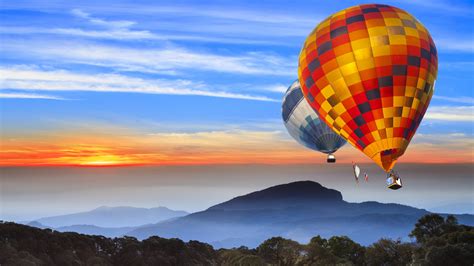 Hot Air Balloons Wallpaper 4k Landscape Hills Sunrise