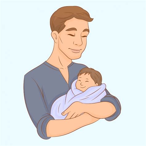 Padre Sostiene A Su Bebé Recién Nacido En Sus Brazos Vector Premium