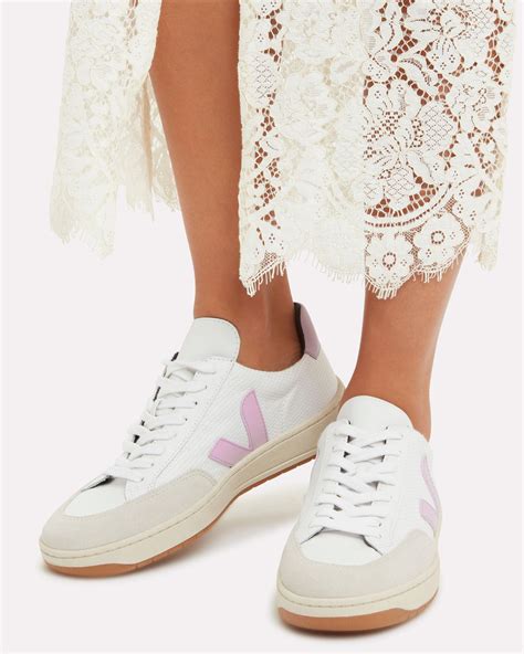 Veja Leather V 12 Purple Detailed Low Top Sneakers In White Lyst