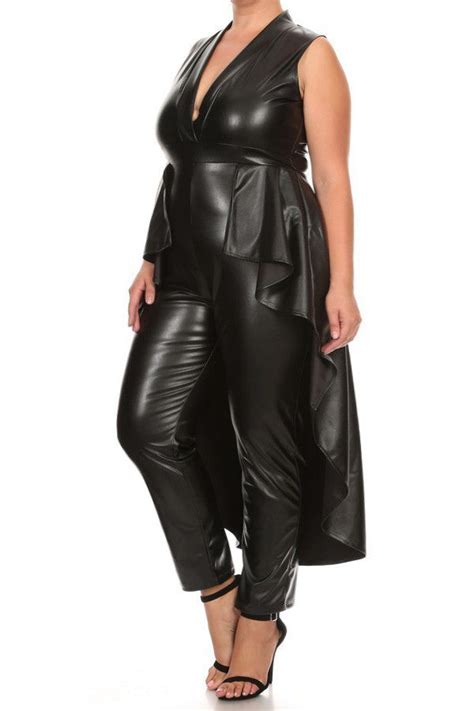 sleeveless leather hi lo plus size jumpsuit plussizefix