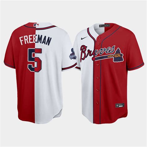 Official Mens Atlanta Braves Split Freddie Freeman Red White 2021