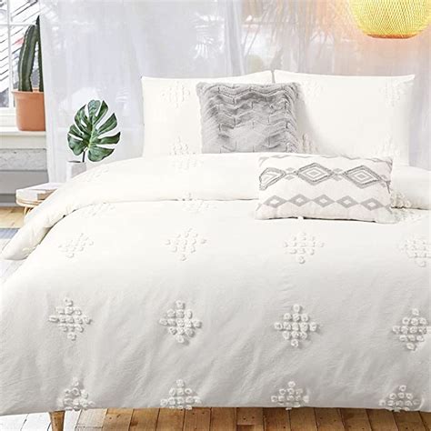 Yinfung Ivory Duvet Cover Boho King Cream Cotton Textured