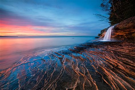Wallpaper Sunlight Landscape Waterfall Sunset Sea Lake Rock