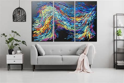 Large Abstract Triptych Wall Art Framed Colorful Paintings On Etsy