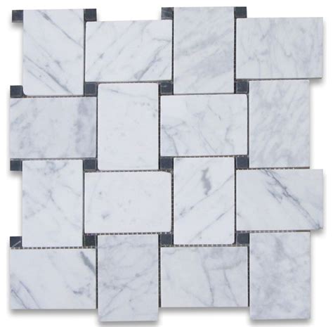 11x11 Carrara White Large Basketweave Mosaic Tile With Black Dots