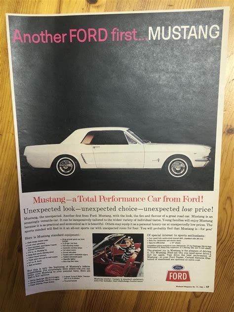 Super Rare Very First 1964 Ford Mustang Car Ad In Canada Rare