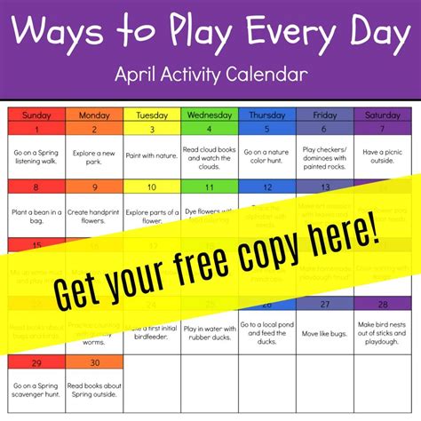 Ways To Play Every Day April Activity Calendar For Preschoolers • The
