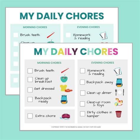 free printable chore chart for 5 6 year olds the incremental mama