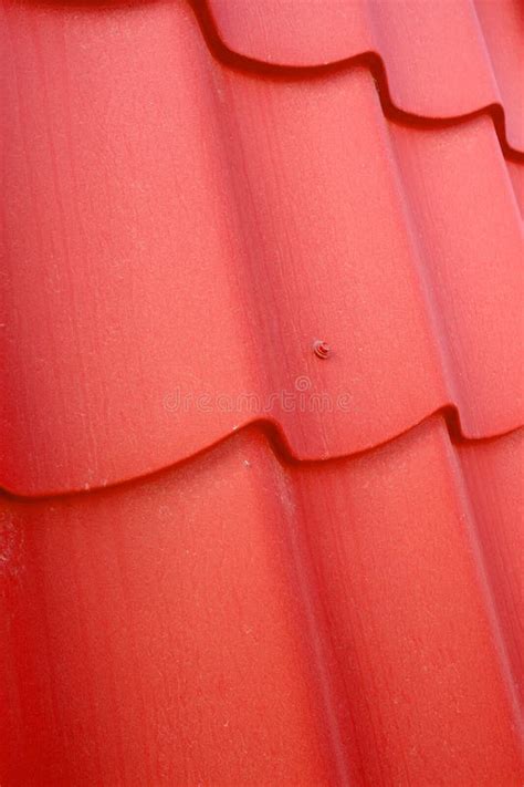 Closeup Of Red Metal Roof Covering Stock Image Image Of Texture