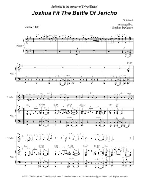 Joshua Fit The Battle Of Jericho Flute Or Violin Solo And Piano Arr