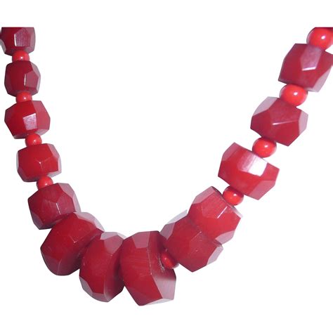 Bakelite Necklace Chunky Red Faceted Beads From Cribtoys Closet On Ruby