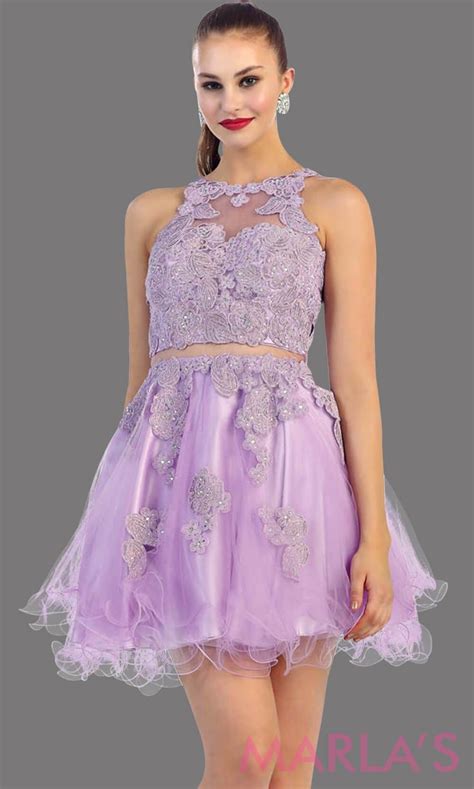 Short Lilac High Neck Puffy Dress With Lace Bodice This Is Perfect