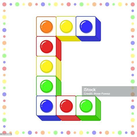 Block Alphabet English Letter C Blocks In Coloring Stroke With Colorful