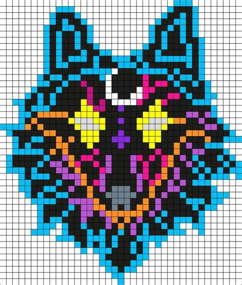 Minecraft Pixel Art Wolf Grid Pixel Wolf Bit Patterns Pattern Gray Template Grid Easy Perler