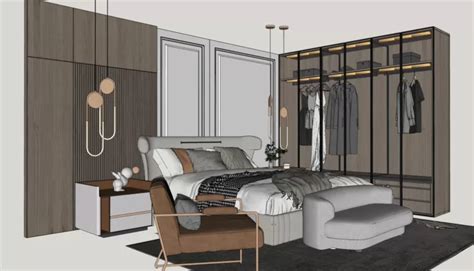A Drawing Of A Bedroom With Closets And Clothes Hanging On The Wall